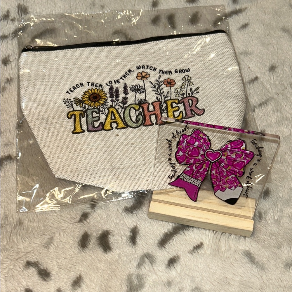 Teacher Bundle - cosmetic bag and acrylic desk  gift